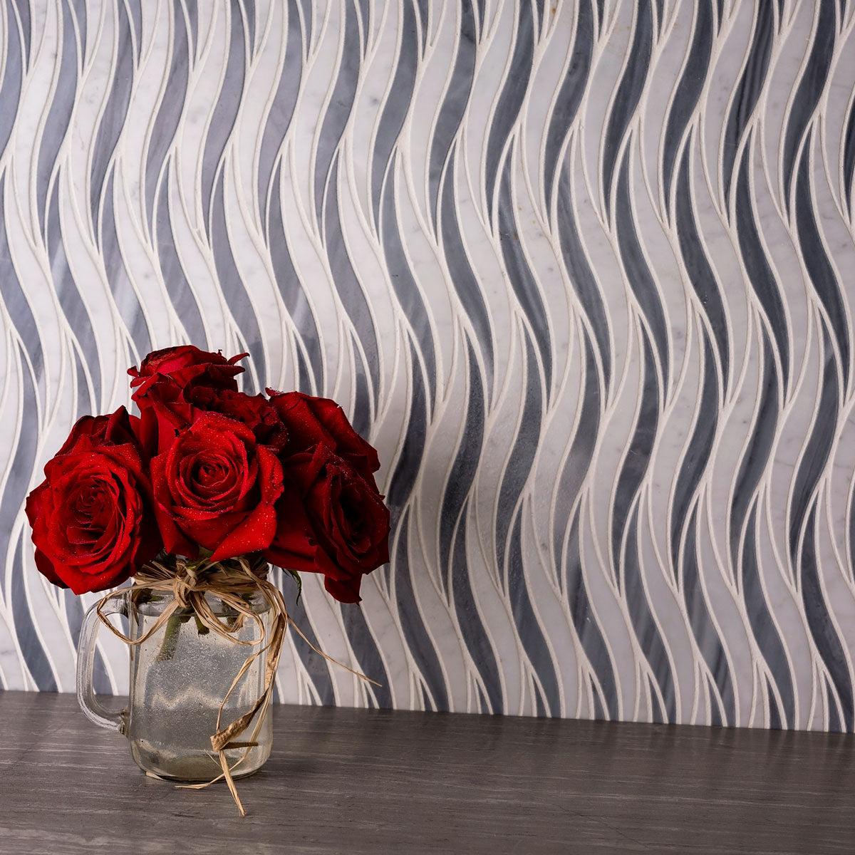 Decorative Tile Wall with Marble Wave Pattern