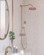 Waves Wooden Beige & Thassos Marble Mosaic Tile | Tile Club