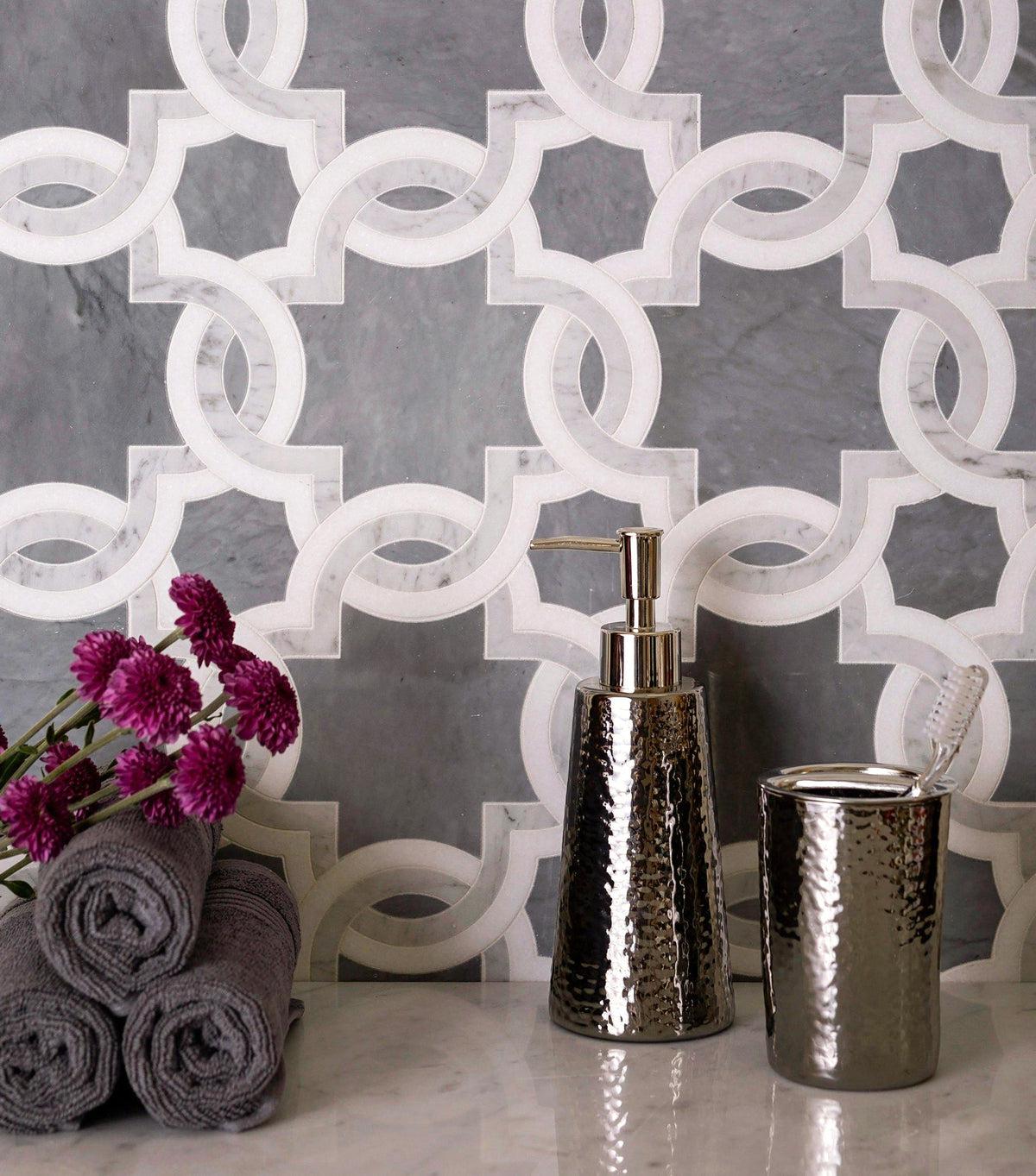 Weaving Flower Carrara & Thassos Marble Mosaic Tile