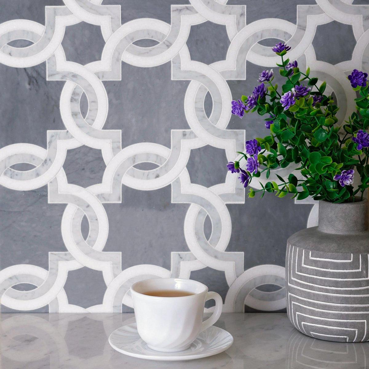 Weaving Flower Carrara & Thassos Marble Mosaic Tile | Tile Club