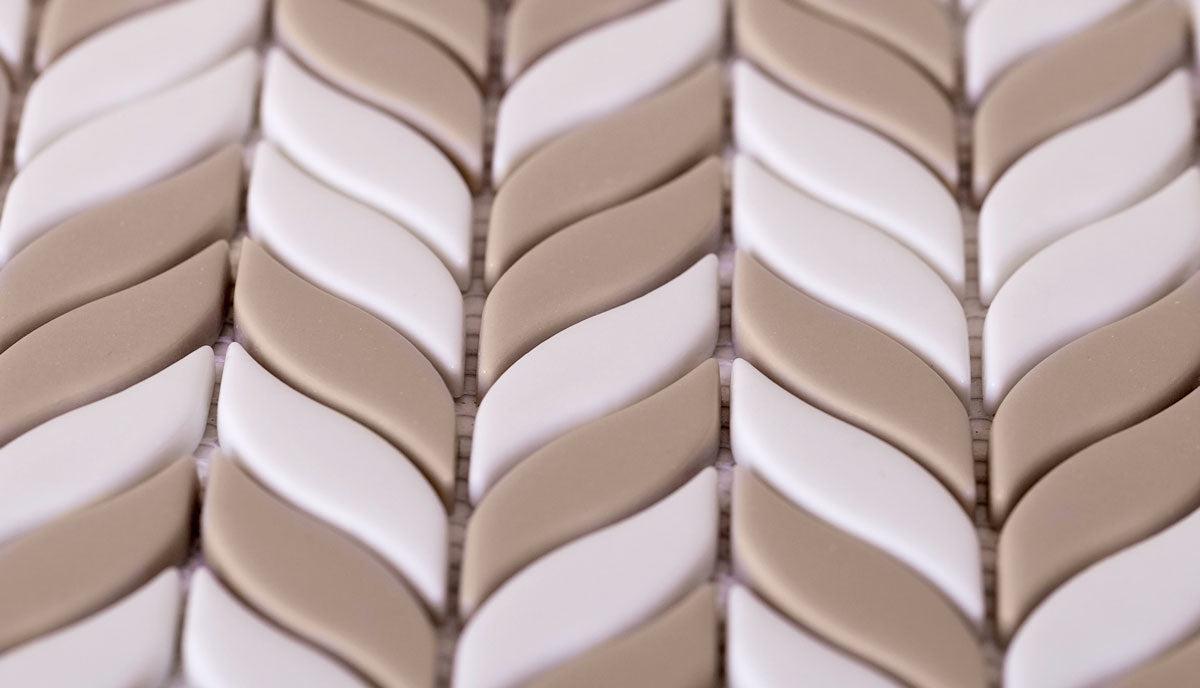 White And Beige Mix Leaf Recycled Glass Mosaic Tile | Tile Club