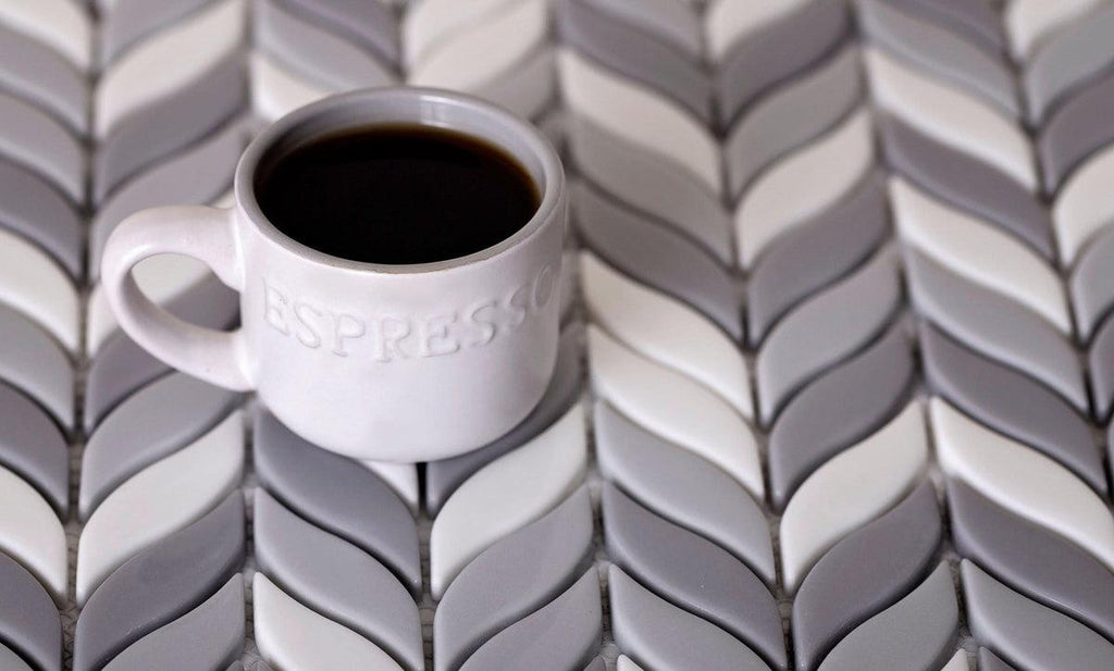 White And Grey Mixed Leaf Recycled Glass Mosaic Tile | Tile Club