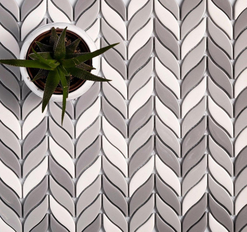 white and gray mosaic tile for backsplash