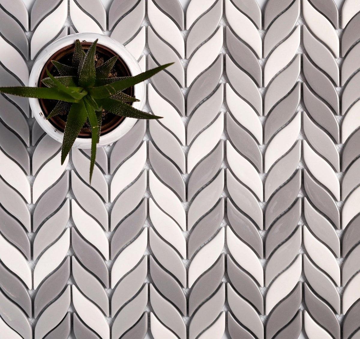 white and gray mosaic tile for backsplash