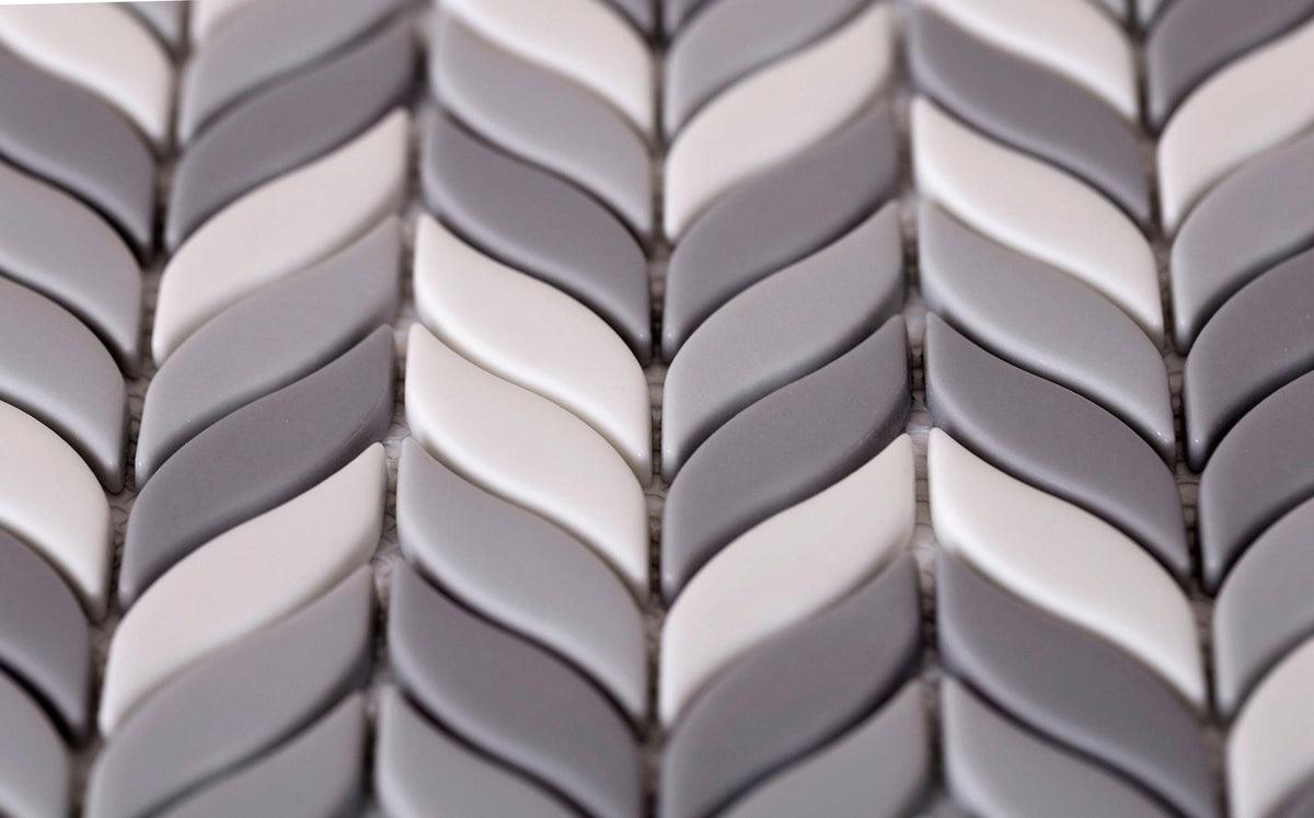 White And Grey Mixed Leaf Recycled Glass Mosaic Tile | Tile Club