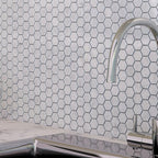 Backsplash with White Carrara Hexagon Polished Marble Mosaic Tile