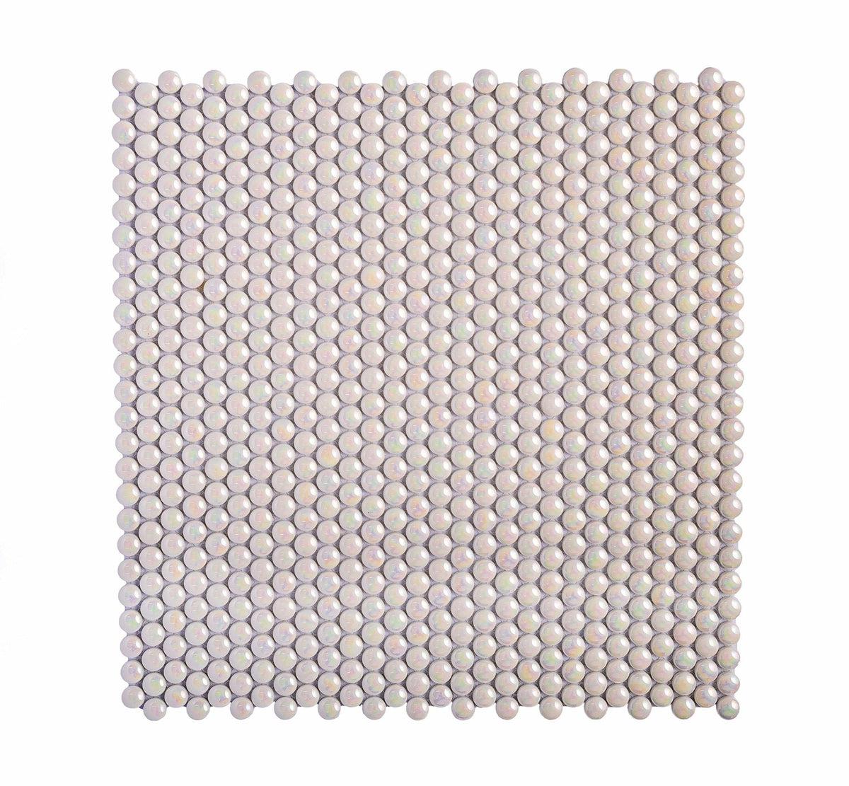 White Pearl Penny Recycled Glass Mosaic Tile Sample