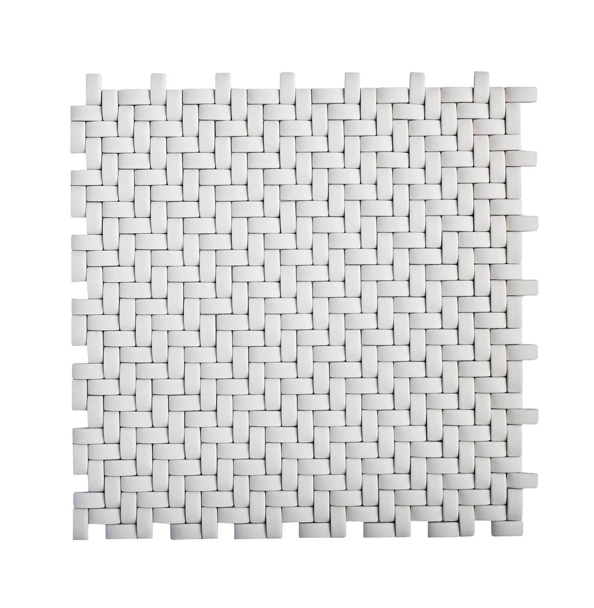 White Recycled Glass Basket Weave Mosaic Tile Sample