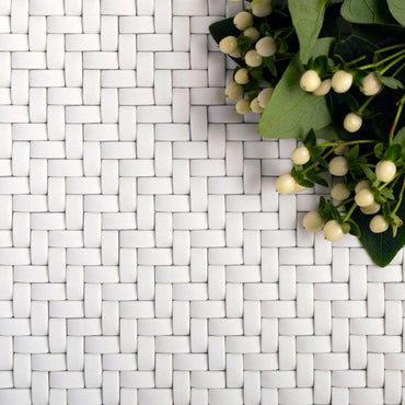White Recycled Glass Basket Weave Mosaic Tile