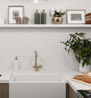 White Recycled Glass Basket Weave Backsplash Wall 