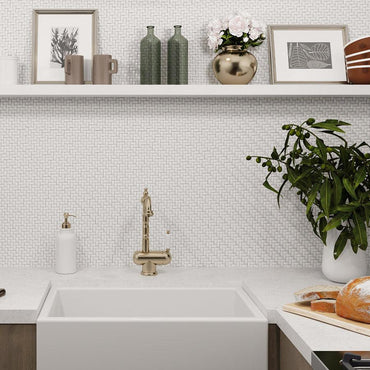White Recycled Glass Basket Weave Mosaic Tile