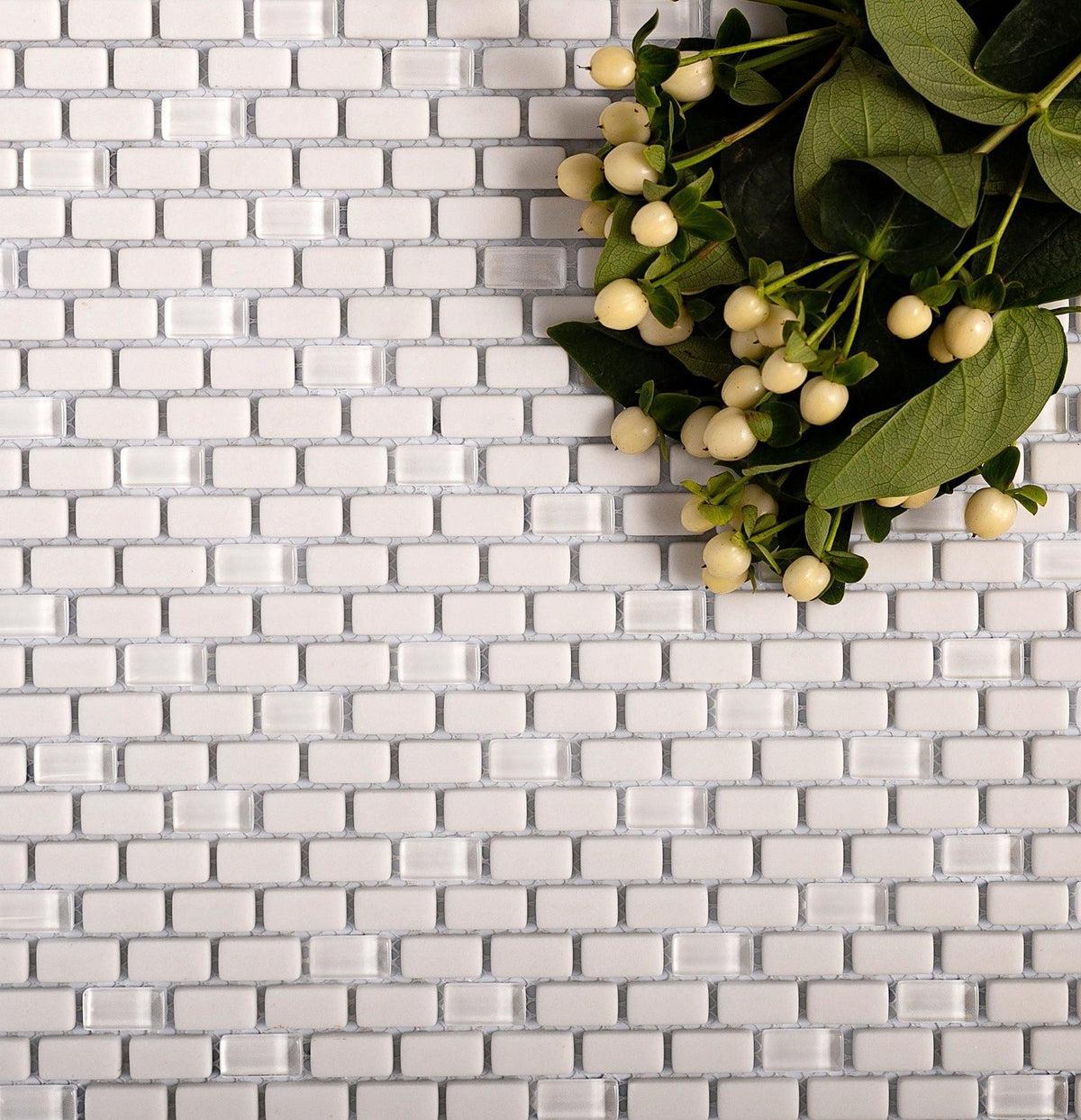White Recycled Glass Brick Mosaic Tile
