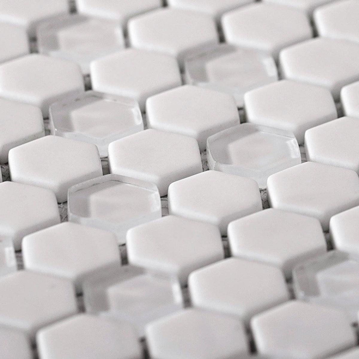 White Recycled Glass Hexagon Mosaic Tile | Tile Club