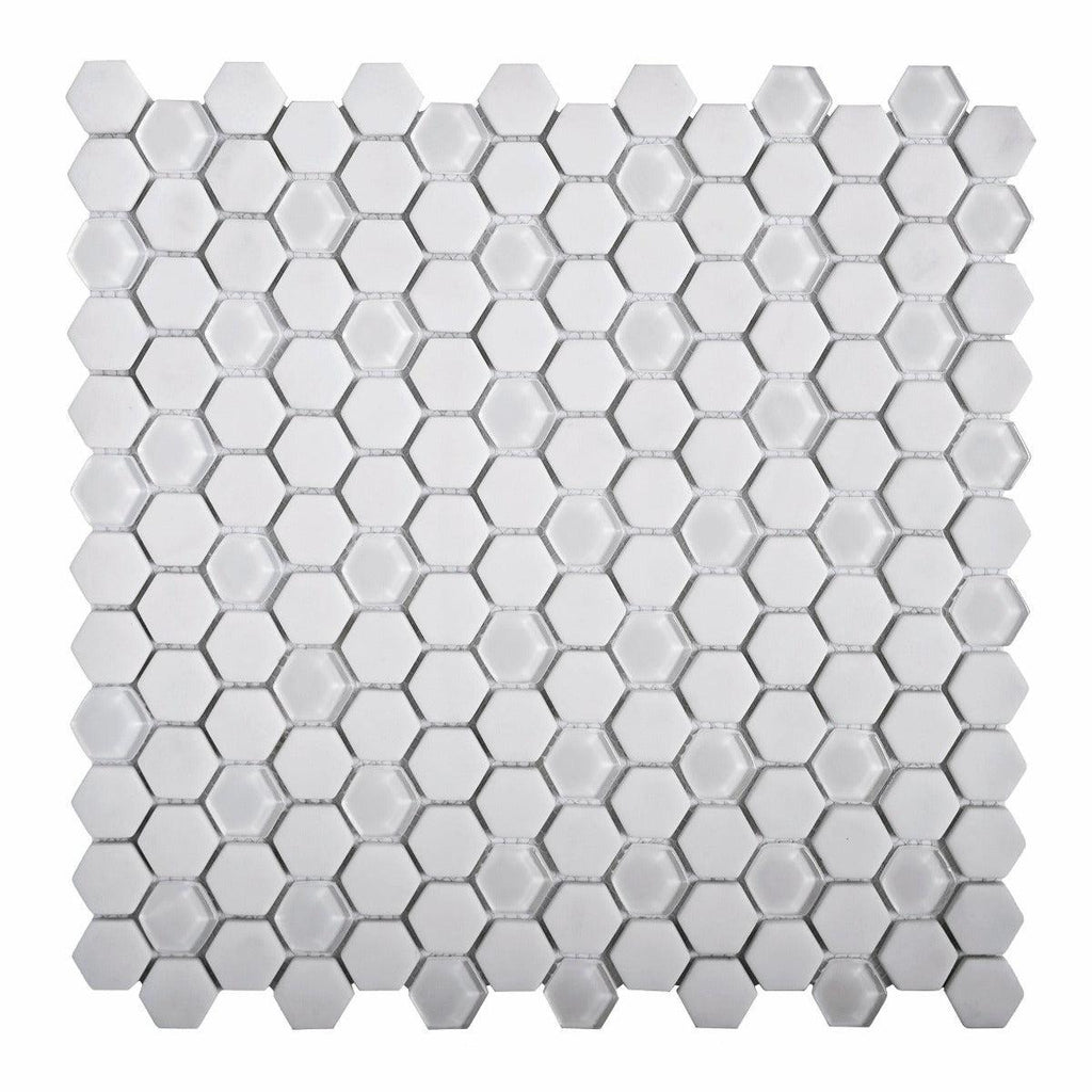 White Recycled Glass Hexagon Mosaic Tile | Tile Club