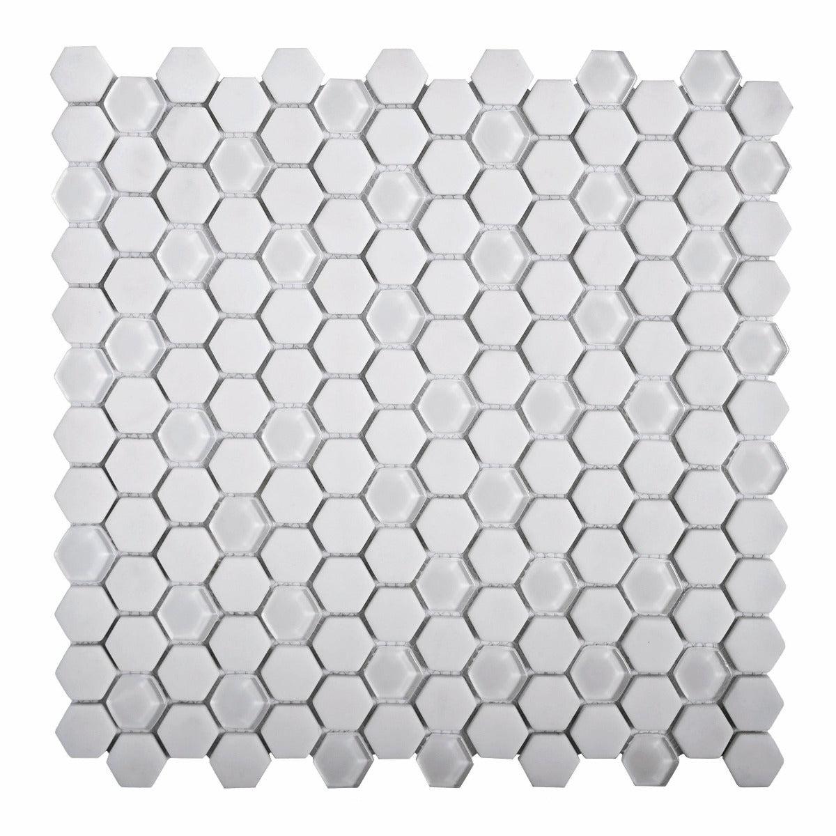 White Recycled Glass Hexagon Mosaic Tile Sample