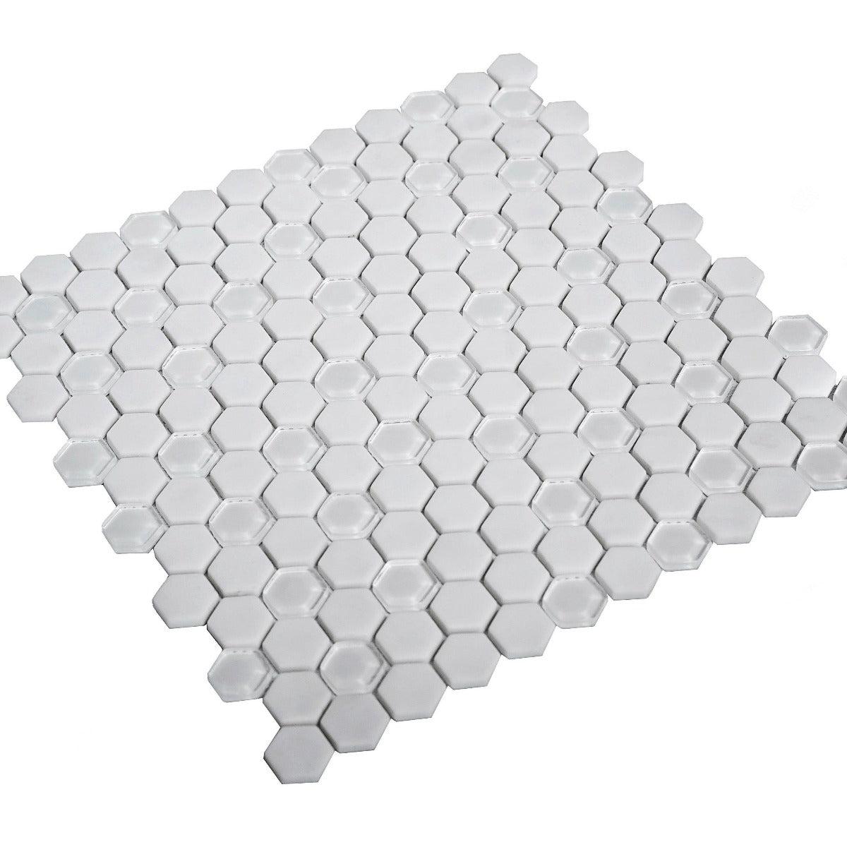 White Recycled Glass Hexagon Mosaic Tile | Tile Club