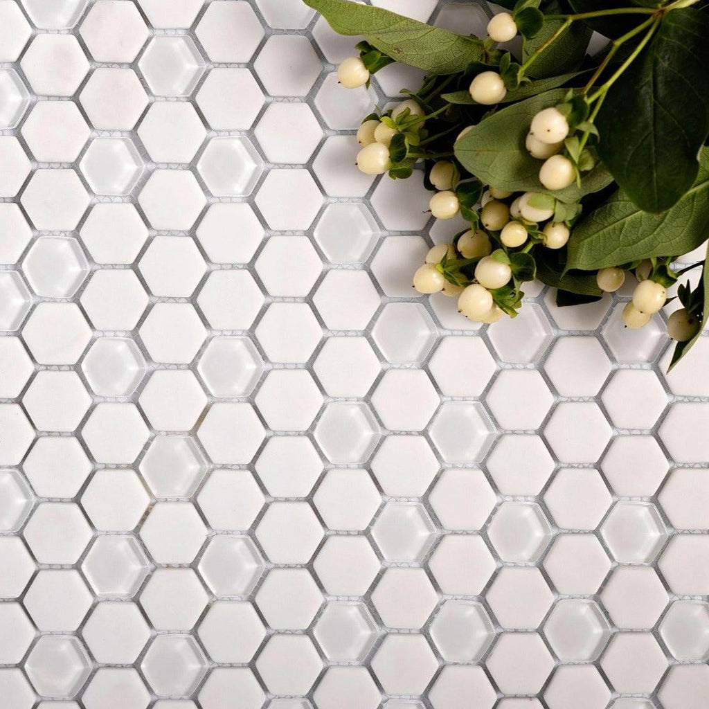 White Recycled Glass Hexagon Mosaic Tile