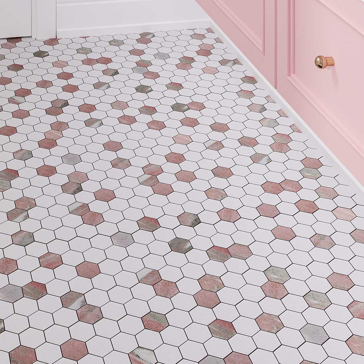 White and Pink Marble Hexagon Mosaic Tile | Tile Club