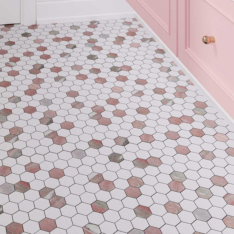 White and Pink Marble Hexagon Mosaic Tile | Tile Club