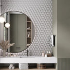 White Deco Fan Glass Mosaic Tile | Tile Club