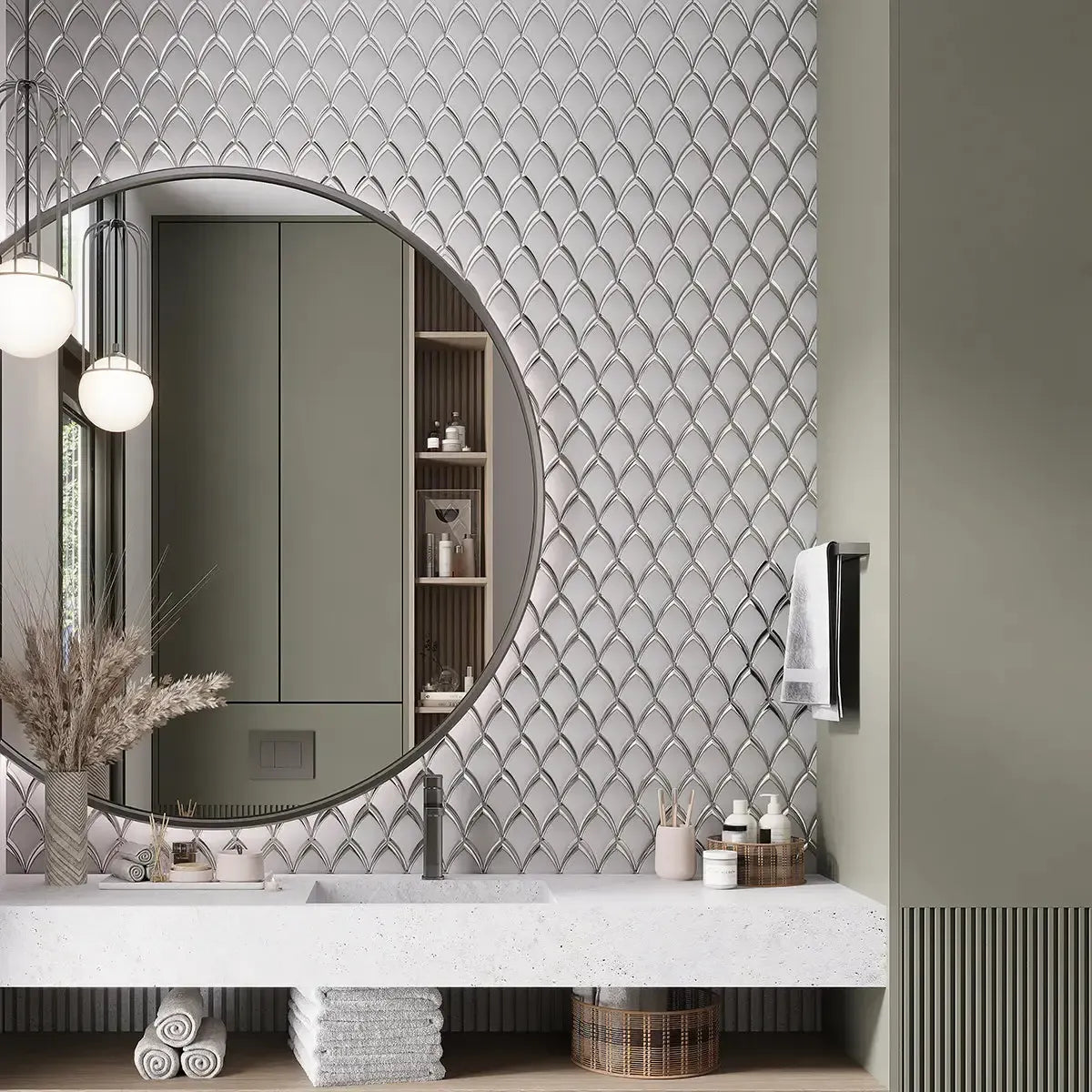 White Deco Fan Glass Mosaic Tile | Tile Club