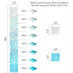 White and Ocean Blue Gradient Mixed Squares Glass Pool Tile | Tile Club