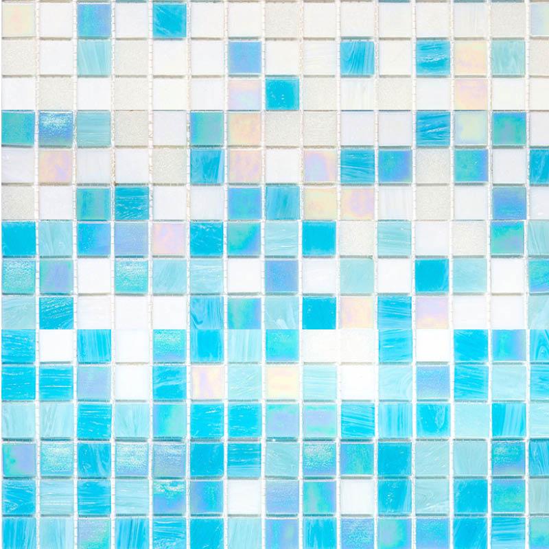 White and Ocean Blue Gradient Mixed Squares Glass Pool Tile Sample