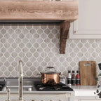 Rustic CHarm BAcksplash with wood look marble arabesque tiles