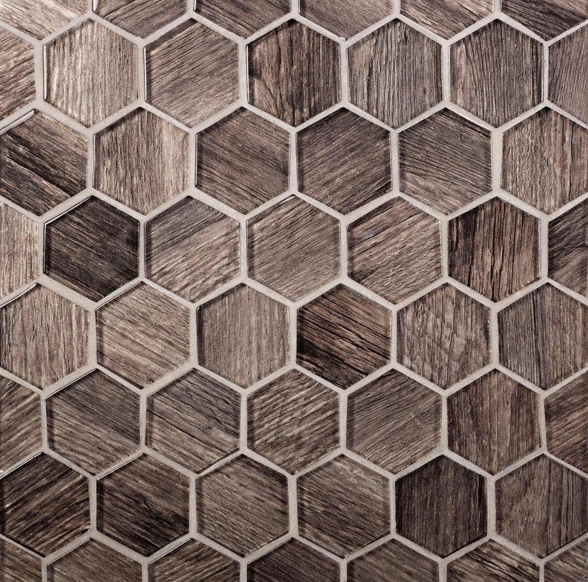 Aesthetic Wooden Glass Hexagon Tile 