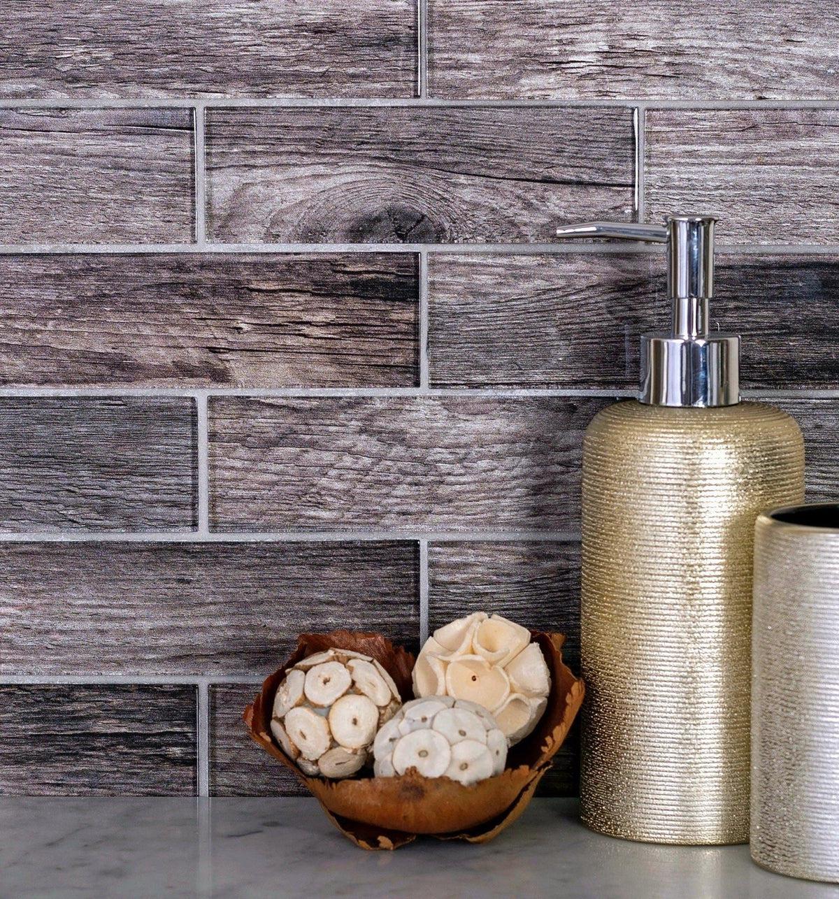 11.8" x 11.8" Wooden Glass Subway Mosaic Tile for bathroom