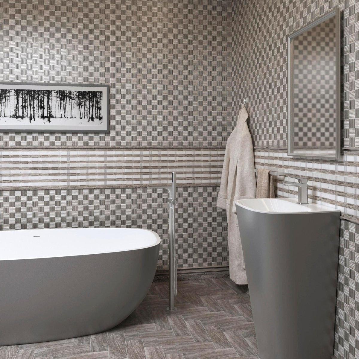 Sticks Wooden Beige Marble Mosaic Tile | Tile Club