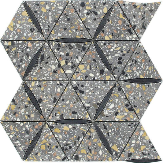 Black and Gray Terrazzo Diamond Mosaic Tile