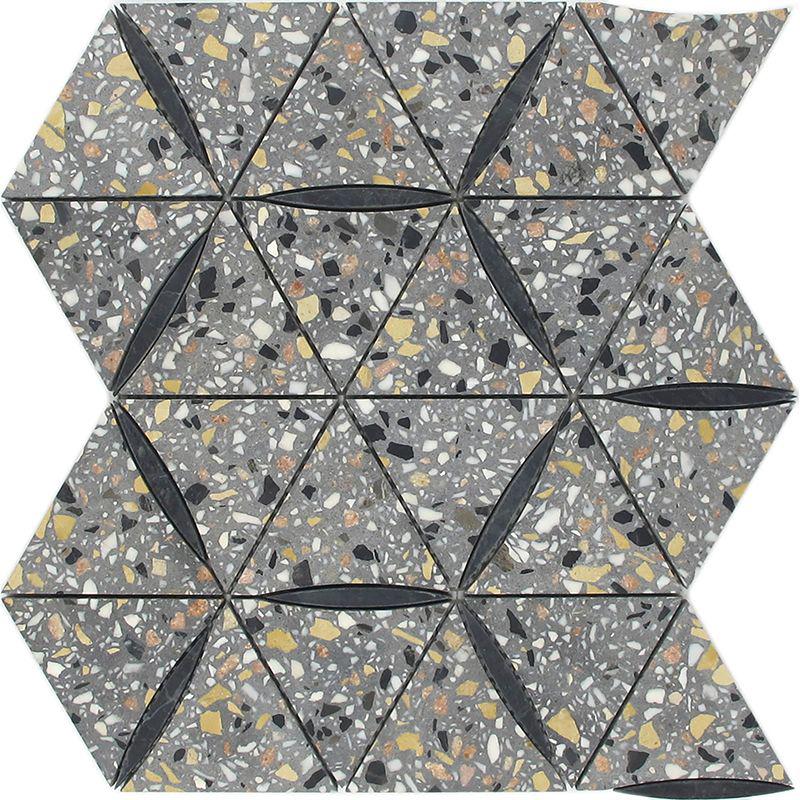 Black and Gray Terrazzo Geometric Mosaic Tile Sample