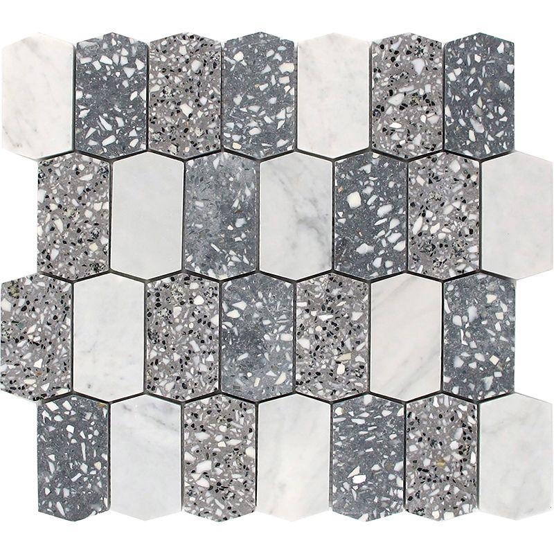 Gray and White Terrazzo Picket Mosaic Tile Sample