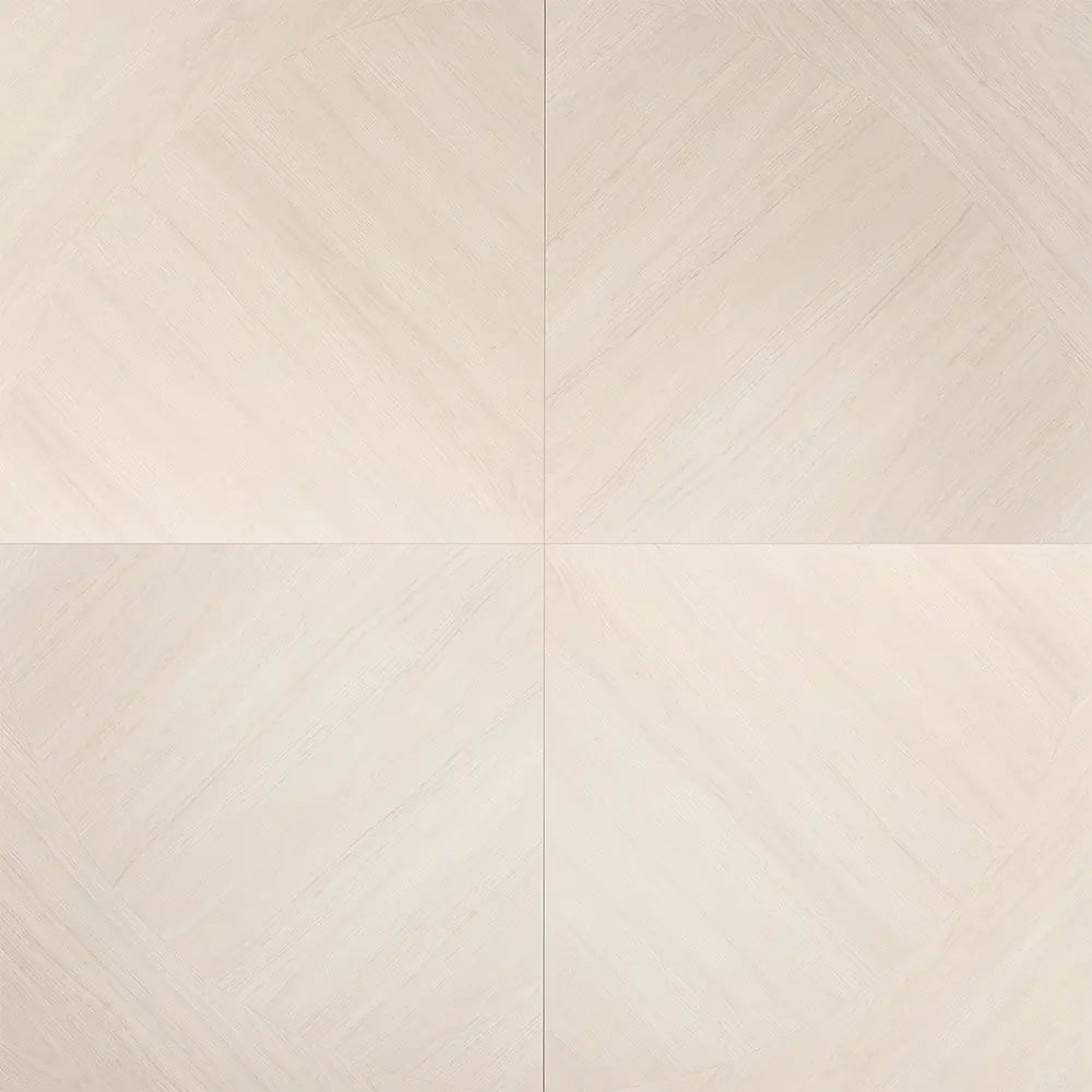 Japandi White Geometric Parquet Wood-Look Tile Flooring | Tile Club