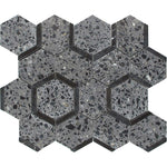 Black and Gray Terrazzo Hexagon Mosaic Tile