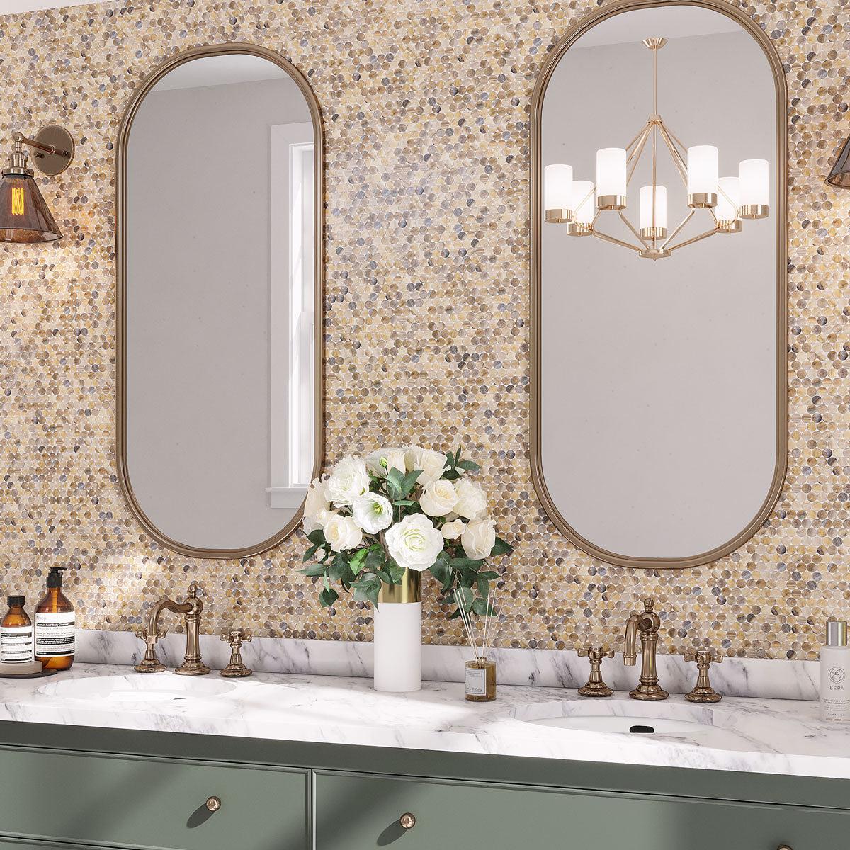 Agate Glass Penny Round Mosaic Tile bathroom backsplash