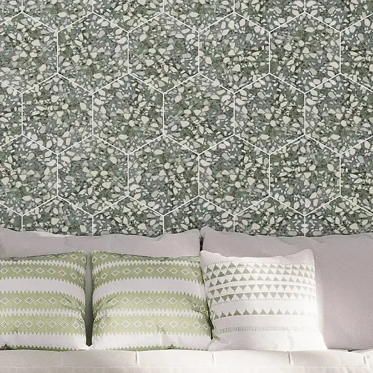 Agave Green Terrazzo Hex Porcelain Tile | Tile Club