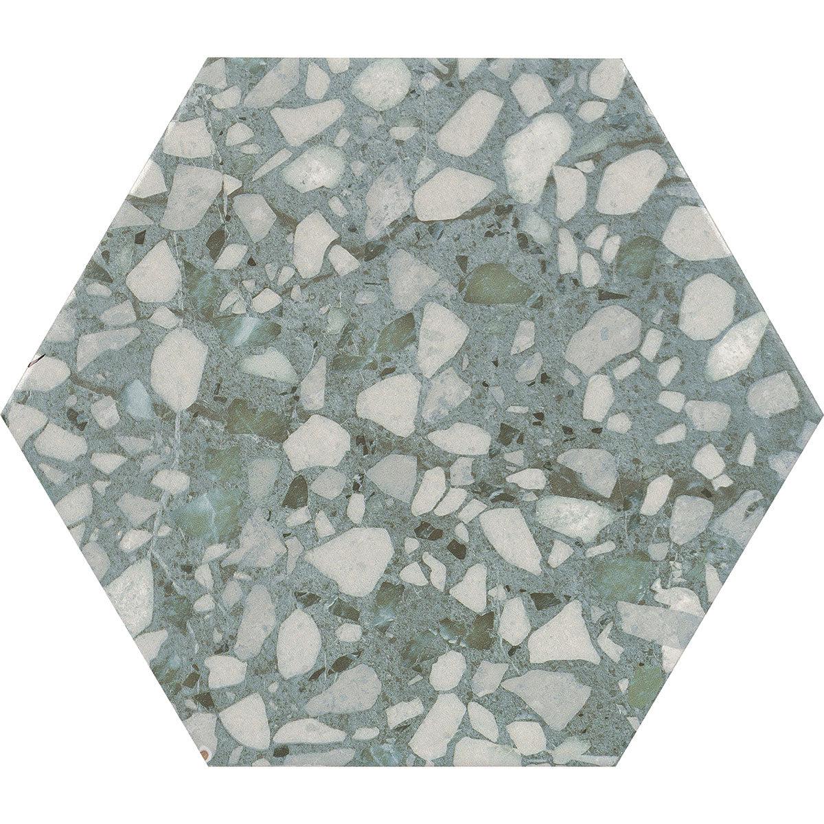 Agave Green Terrazzo Hex Porcelain Tile Sample