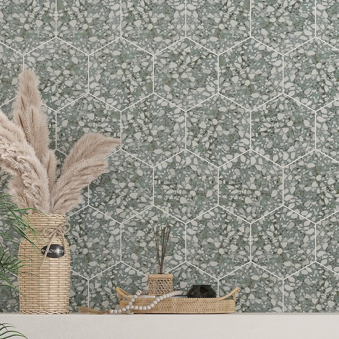 Agave Green Terrazzo Hex Porcelain Tile