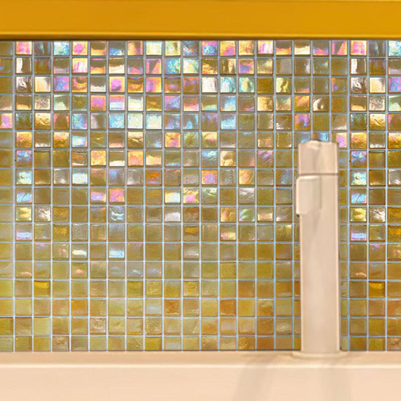 Amber Pearlescent Squares Glass Tile | Shower, Backsplash, Floor