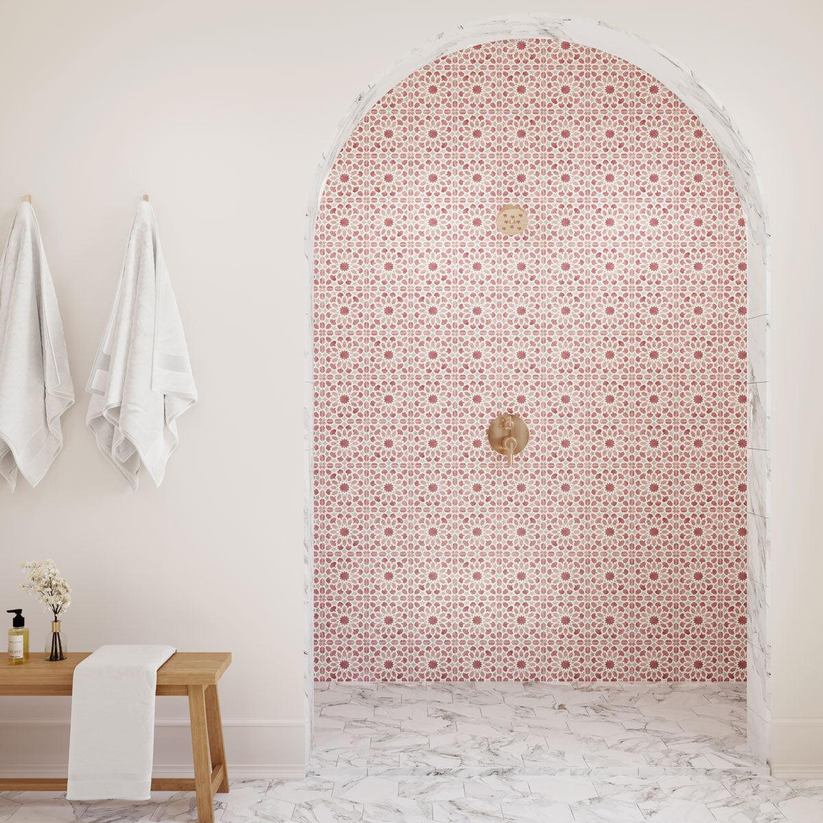 Amira Regal Pink and Gold Patterned Porcelain Tile | Tile Club