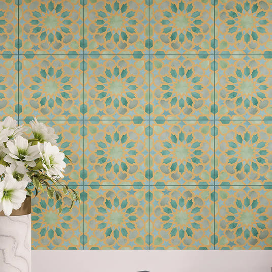 Amira Regal Green and Gold Patterned Porcelain Tile | Tile Club