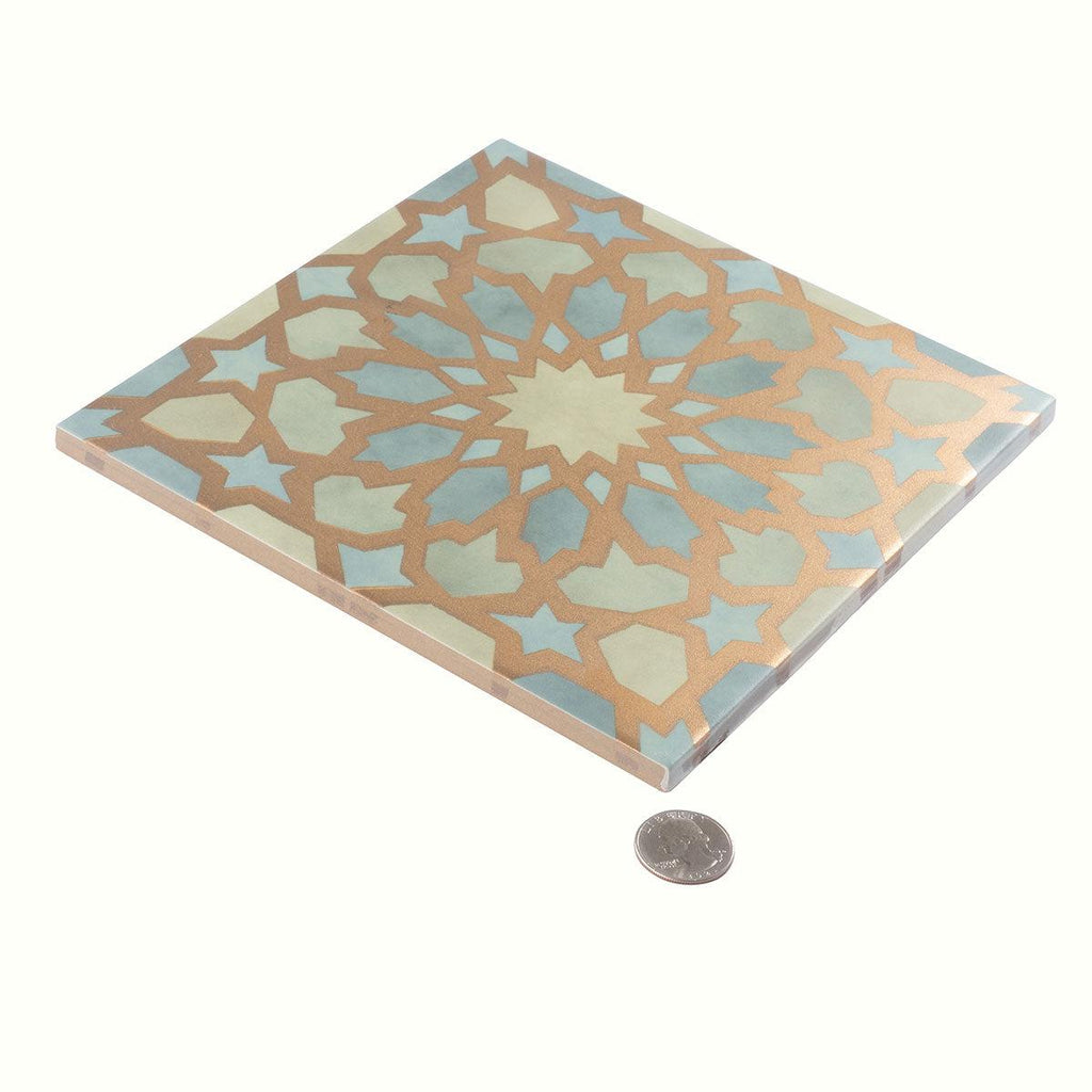 Amira Regal Green and Gold Patterned Porcelain Tile | Tile Club