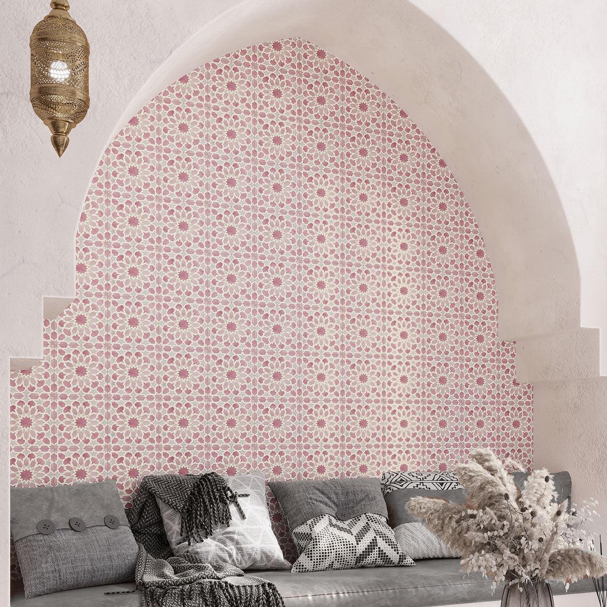 Amira Regal Pink and Gold Patterned Porcelain Tile | Tile Club