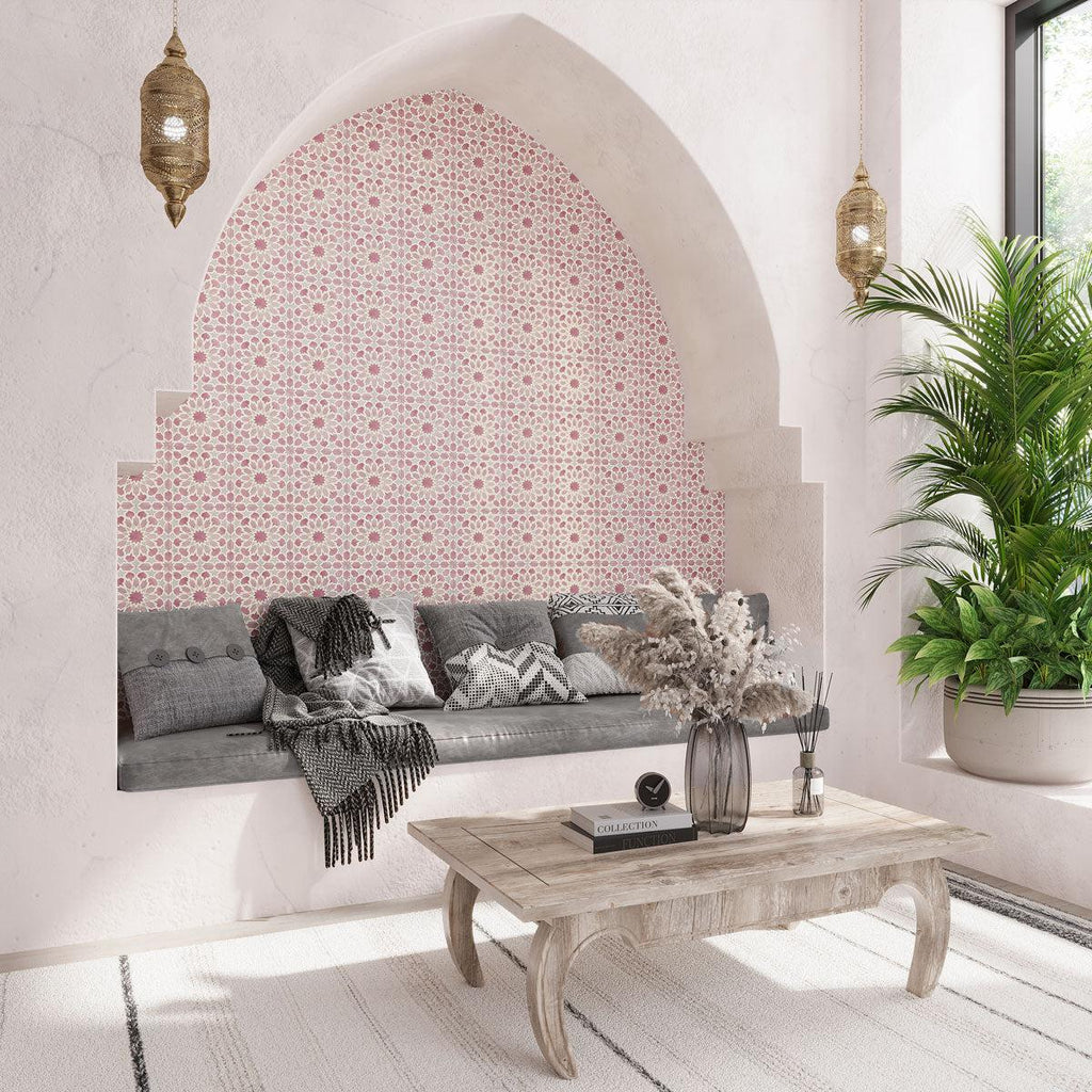 Amira Regal Pink and Gold Patterned Porcelain Tile | Tile Club