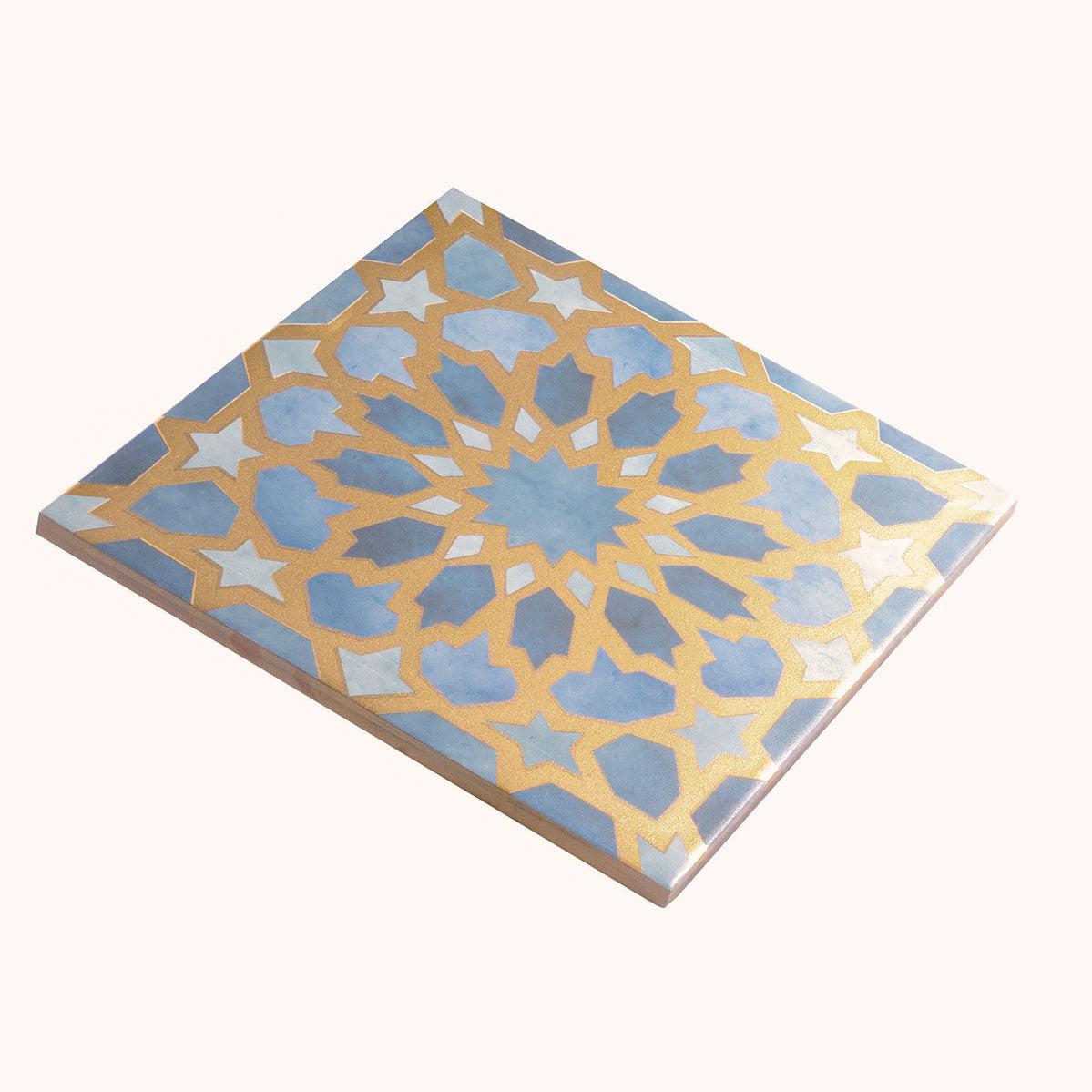 Amira Regal Samarkand Blue and Gold Patterned Porcelain Tile | Tile Club
