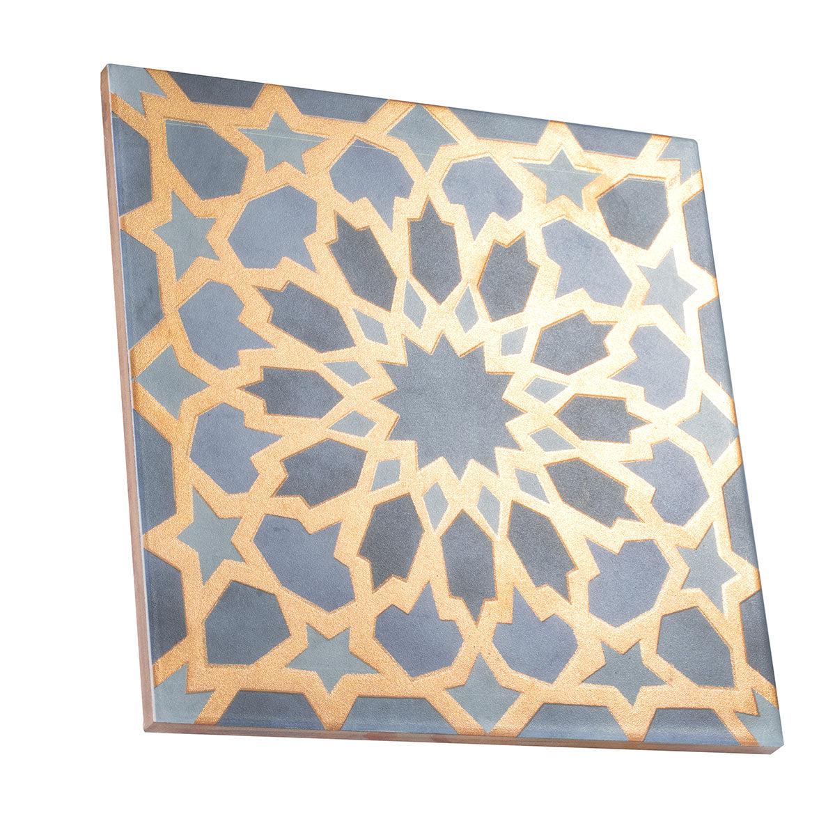Amira Regal Samarkand Blue and Gold Patterned Porcelain Tile