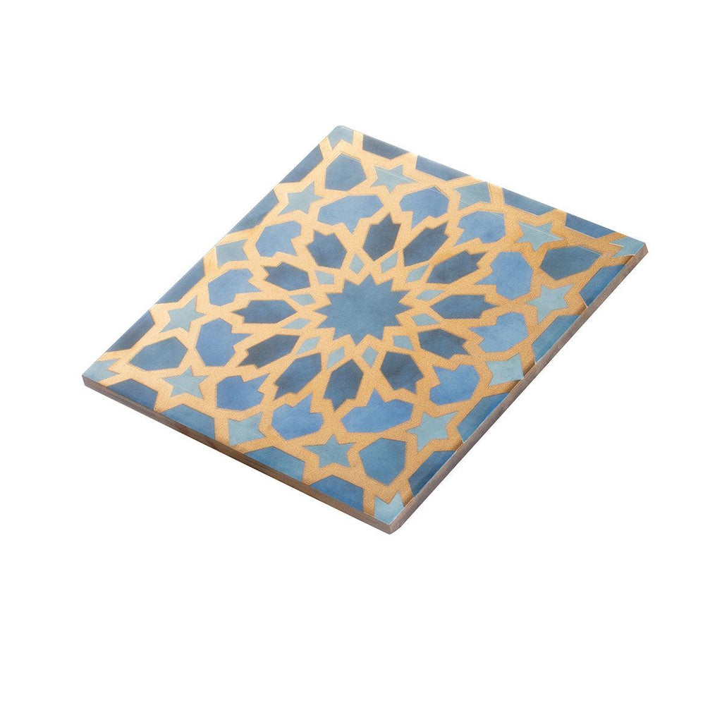 Amira Regal Samarkand Blue and Gold Patterned Porcelain Tile | Tile Club