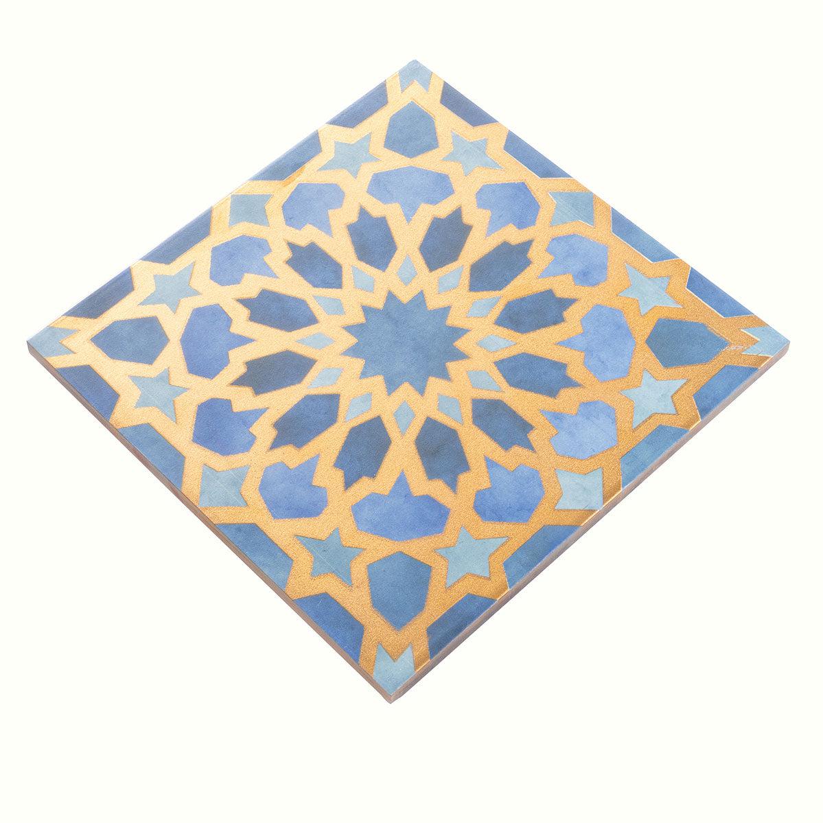 Amira Regal Samarkand Blue and Gold Patterned Porcelain Tile | Tile Club